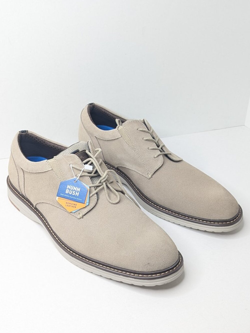 Nunn Bush Griff Plain Toe Oxford Stone Suede Mens 14